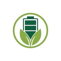 grüne Energie-Vektor-Logo-Design. grünes Blatt und Batteriezeichen. Öko-Batteriezeichen. vektor