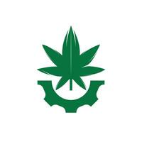 Ausrüstung und Cannabis-Vektor-Logo-Design. Konzept des Firmenlogos der Cannabidiol-Industrie. vektor