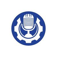 Gear Podcast-Vektor-Logo-Design-Vorlage. Zahnrad und Mikrofon-Icon-Design. vektor