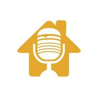 Food-Podcast-Vektor-Logo-Design. Burger und Mikrofon mit Home-Shape-Icon-Design. vektor