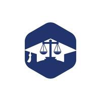 gesetzeskala mit graduierungskappen-symbol-logo-design. Law Education Vektor-Logo-Konzept. vektor