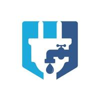 sanitär- und elektroservice-logo-design. Schnur mit Wasserhahn-Icon-Design. vektor