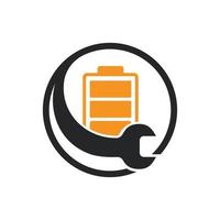 Batterie-Service-Vektor-Logo-Design-Vorlage. Batterie- und Schraubenschlüssel-Icon-Design.. vektor