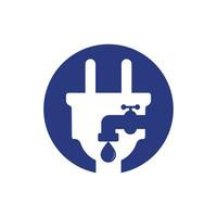 sanitär- und elektroservice-logo-design. Schnur mit Wasserhahn-Icon-Design. vektor