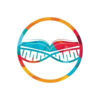 DNA-Buch-Vektor-Logo-Design. Vektor-Logo-Vorlage für genetische Bücher. vektor