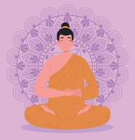 buddist munk med mandala vektor