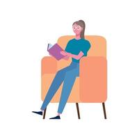 Frau liest Buch im Sofa vektor