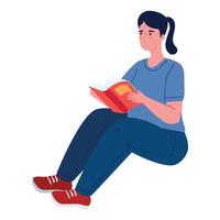kvinna sittande läsbok vektor