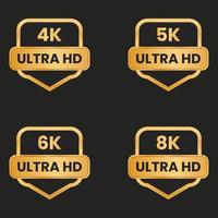 gyllene 8 K, 6k, 5k, 4k ultra hd video upplösning knapp uppsättning vektor