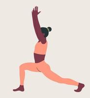 Frau, die Sportkleidung trägt und Yoga macht. junges schlankes Mädchen beim Yoga. hand gezeichnete farbige vektorillustration. Gewichtsverlust. Gesundheits- und Lifestyle-Konzept. weibliches Yoga. vektor