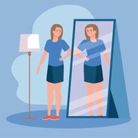 kvinna ser fett i spegel vektor