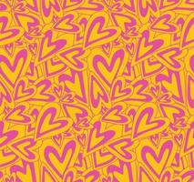 häftig lila gul hjärtan 90s sömlös mönster vektor bakgrund. retro hippie romantisk upprepa textur tapet, textil- design.
