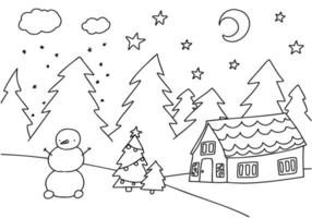 süßes frohes weihnachtsmalbuch, linie und gekritzel. Winter isolierter Hintergrund. kritzeln für kinder. vektor