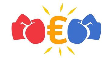 vektor årgång logotyp för en boxning med handskar och euro. illustration av inflation och de euro kris.