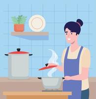 kvinna som lagar mat i köket vektor