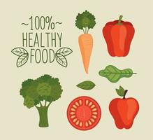 gesunde lebensmittelbeschriftung und vegetarisches essen vektor