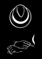vektor illustration av svart och vit man i silhuett med fedora hatt och cigaretter