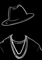 vektor illustration av svart och vit man i silhuett med fedora hatt