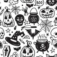 svartvit sömlös mönster av Skräck halloween hand dragen klotter element. vektor