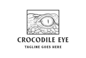 årgång retro fyrkant krokodil alligator reptil- öga för vilda djur och växter Zoo bevarande logotyp design vektor