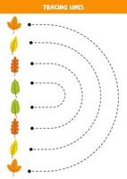 Verfolgen von Linien für Kinder. handgezeichnete Blätter. Schreiberfahrung. vektor