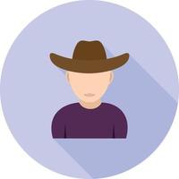 pojke i cowboy hatt platt lång skugga ikon vektor
