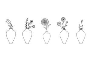 uppsättning av ritad för hand blomma vas illustrationer vektor