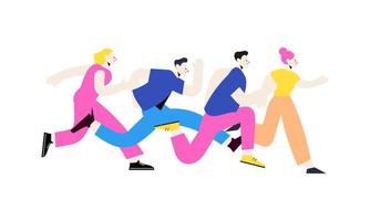 folkmassan av Lycklig människor löpning snabb. grupp av upphetsad män och kvinnor köpare skyndar och jakt för s vektor