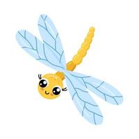 süße lächelnde Libelle isoliert auf weißem Hintergrund. lustige Insekten- und Gartentiere für Kinder. flache Cartoon-Vektor-Illustration vektor