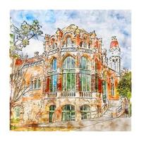 architektur barcelona aquarellskizze handgezeichnete illustration