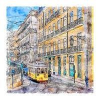 lissabon portugal aquarell skizze handgezeichnete illustration vektor