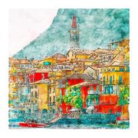 varenna see como italien aquarellskizze handgezeichnete illustration vektor