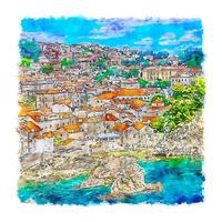 dubrovnik kroatien vattenfärg skiss hand dragen illustration vektor