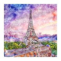 eiffelturm paris frankreich aquarellskizze handgezeichnete illustration vektor