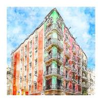 carrer gran de gracia barcelona akvarell skiss handritad illustration vektor