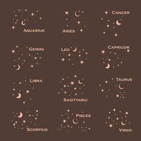 illustration zodiaken konstellationer på en mörk bakgrund med stjärnor, astrologi , astronomi andlig vektor design element. vektor