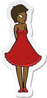 Aufkleber einer hübschen Cartoon-Frau im Kleid vektor