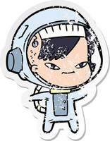 beunruhigter Aufkleber einer Cartoon-Astronautenfrau vektor