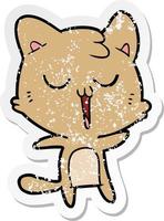 bedrövad klistermärke av en tecknad katt som sjunger vektor