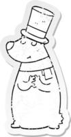 bedrövad klistermärke av en tecknad serie Björn i topp hatt vektor