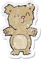 Retro beunruhigter Aufkleber eines niedlichen Teddybären der Karikatur vektor