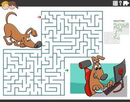 labyrint med tecknad serie hund spelar dator spel vektor