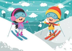 barn åka skidor i bergen vektor