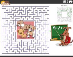 labyrint med tecknad serie valpar och lärare hund vektor