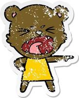 bedrövad klistermärke av en arg tecknad serie Björn i klänning skrikande vektor