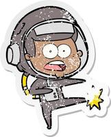 beunruhigter Aufkleber eines Cartoon überraschten Astronauten, der tritt vektor