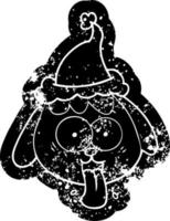 cartoon verzweifelte ikone eines keuchenden hundegesichts mit weihnachtsmütze vektor