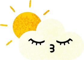 Cartoon-Sonne und Wolke im Retro-Illustrationsstil vektor