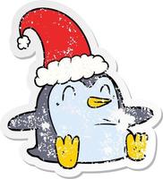 beunruhigter Aufkleber eines Cartoon-Pinguins mit Weihnachtsmütze vektor