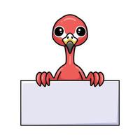 niedlicher kleiner rosa flamingo-cartoon mit leerem zeichen vektor